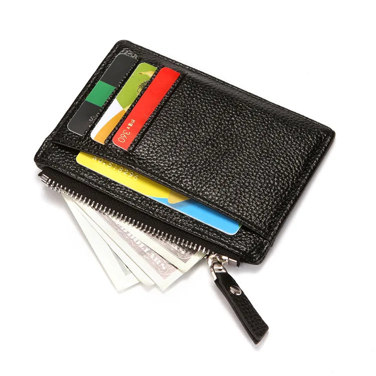 Mini Zipper Card Bag Slim ID Bank Purse Wallet Credit Organizer Portable Small Slim Ultra-thin Short Purse for Men Black