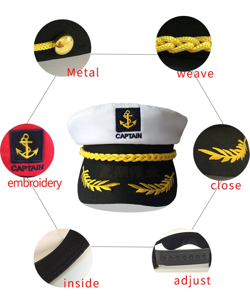 Adult Yacht Sailor Captain Hat Adjustable Men's and Women's Party Hat Makeup Ball Dressing Event Excellent Stylish Accessories