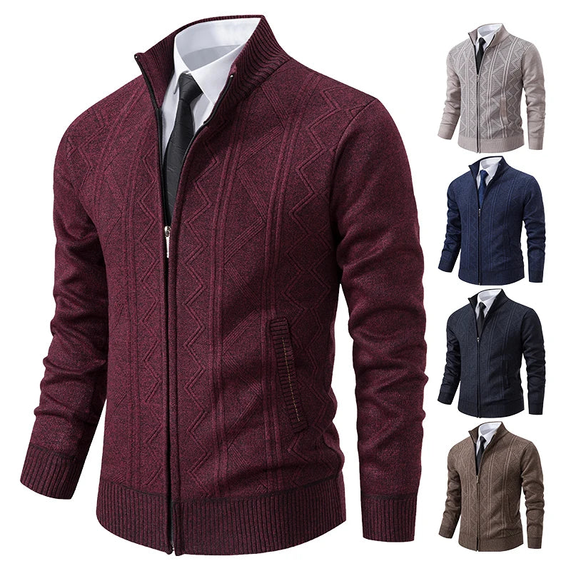 Veste épaisse pour hommes automne et hiver ligne tendance chaude col montant cardigan tricoté pull manteau