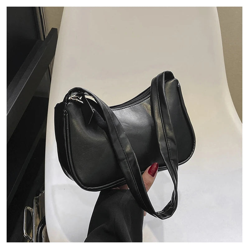 New 2024 Fashion Retro PU Leather Women Handbag Vintage Top-Handle Shoulder Bag Female Small Subaxillary Bag