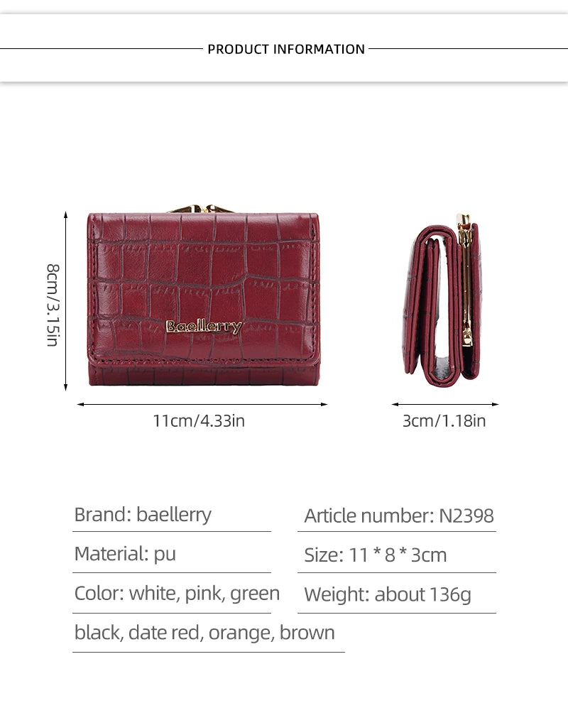 Baellerry New Women Short Wallet Brand Card Holder Simple Coin Pocket High Quality Female Purse Crocodile Pattern Women's Wallet