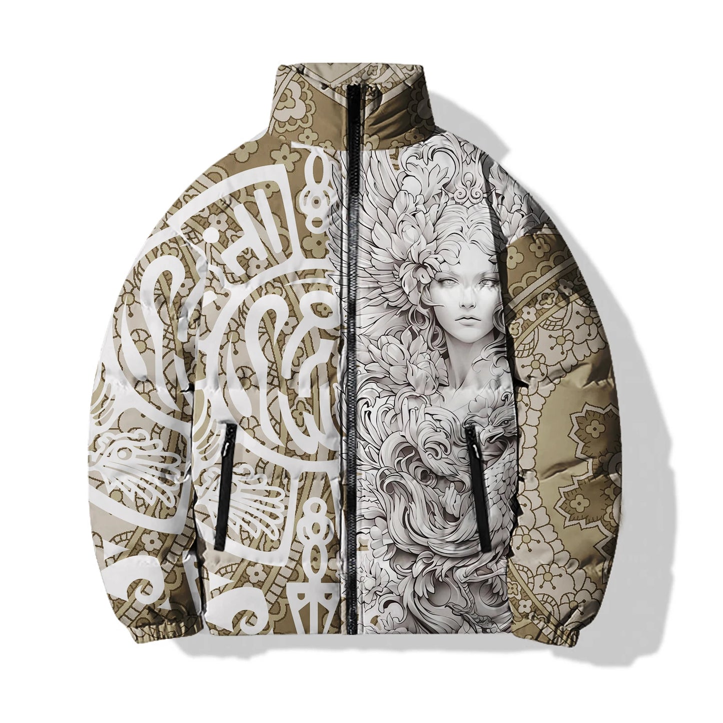 Vêtements d'hiver pour hommes en coton ample veste décontractée pour hommes Parkas vêtements rétro sculpture imprimé vêtements en coton Harajuku Streetwear