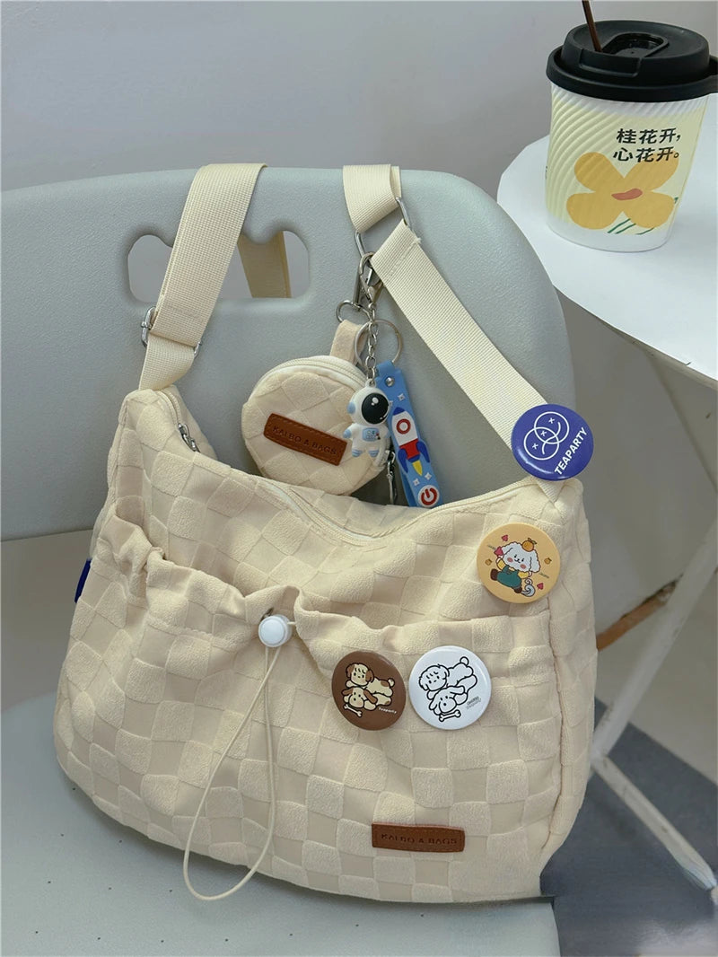 Printed high-capacity solid color original style college shoulder bag, new cute fashion designer handbag, crossbody bag