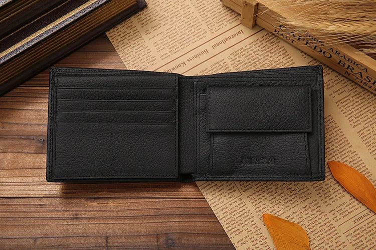 100% Genuine Leather Men Wallets Premium Product Real Cowhide Wallets for Man Short Black Walet Portefeuille Homme