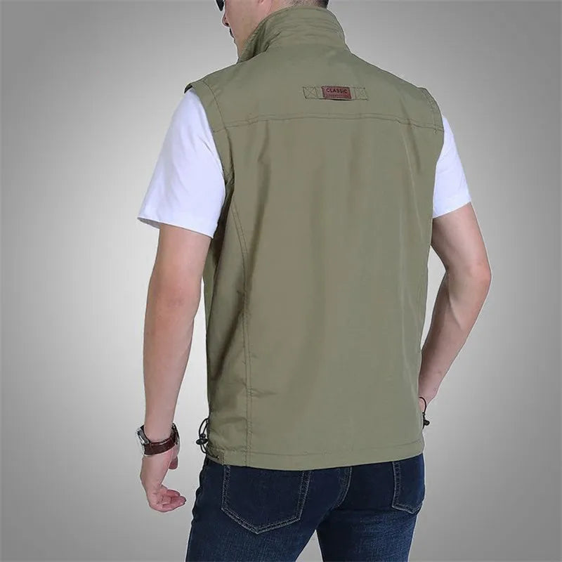 New Vests Man Thin Casual Wasitcoat for Men Vest with Many Pockets Summer for Men Zipper Regular Men's Waistcoat