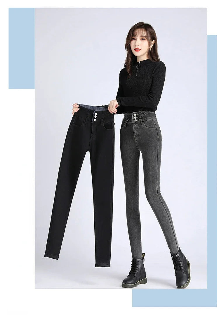 Jean skinny taille haute en velours épais pour femme, pantalon crayon décontracté en molleton simple et chaud, coupe slim, extensible, nouvelle collection hiver