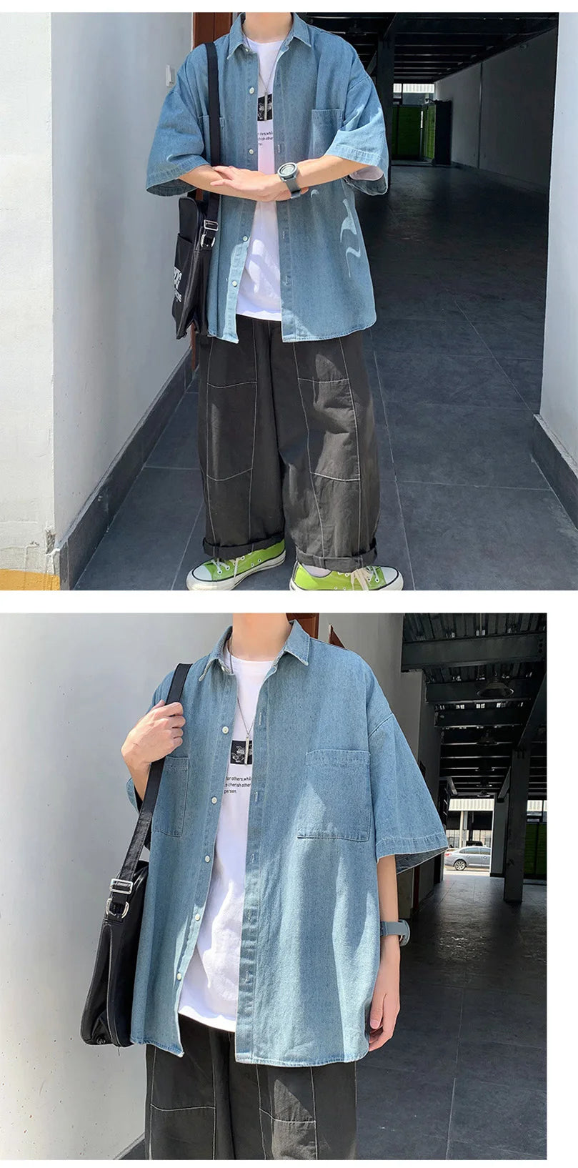 Summer Brand Denim Shirt Men Short Sleeve Cargo Shirt Coat Loose University Handsome Top Clothes 2023 Cowboy Oversize