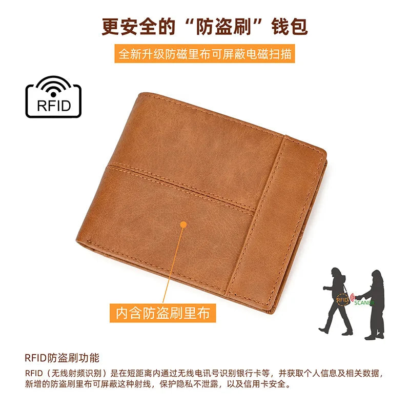 RFID Blocking Men's Business Wallet Thin Purse Male Card Holder With Zipper Coins Pocket Black Brown Male Wallets Short Coin Bag