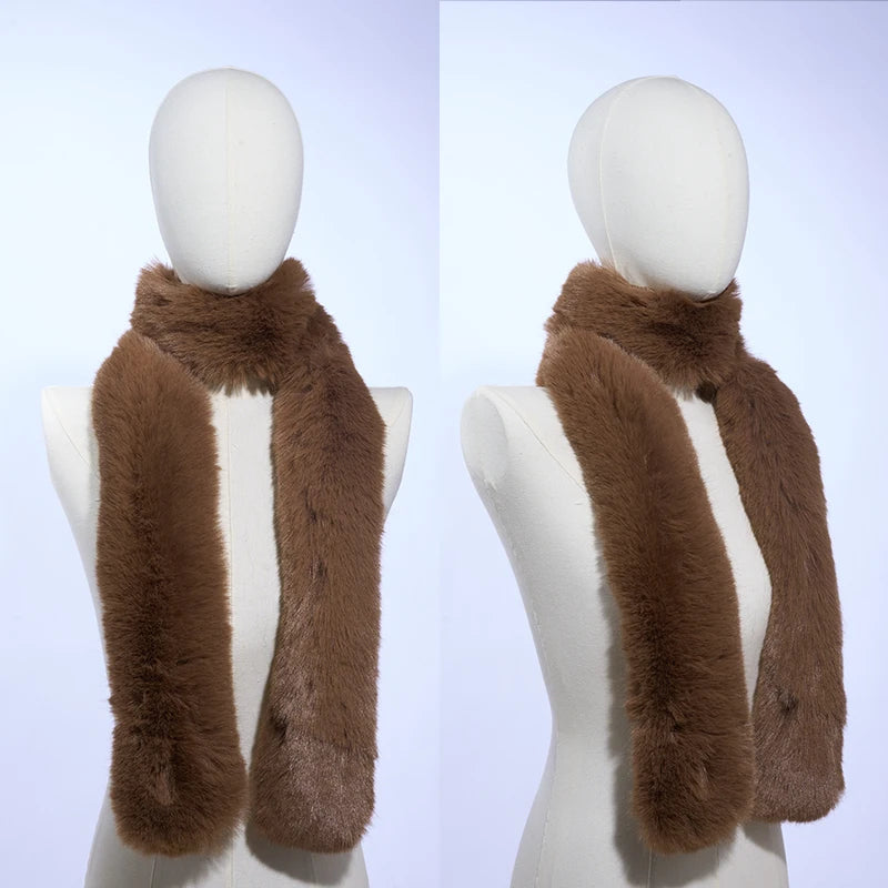 Winter Warm Faux Fox Fur Collar Woman Scarf Shawl For Ladies Collars Wraps Neck Warmer Long Scarves Luxury Furry Scarf Shawls