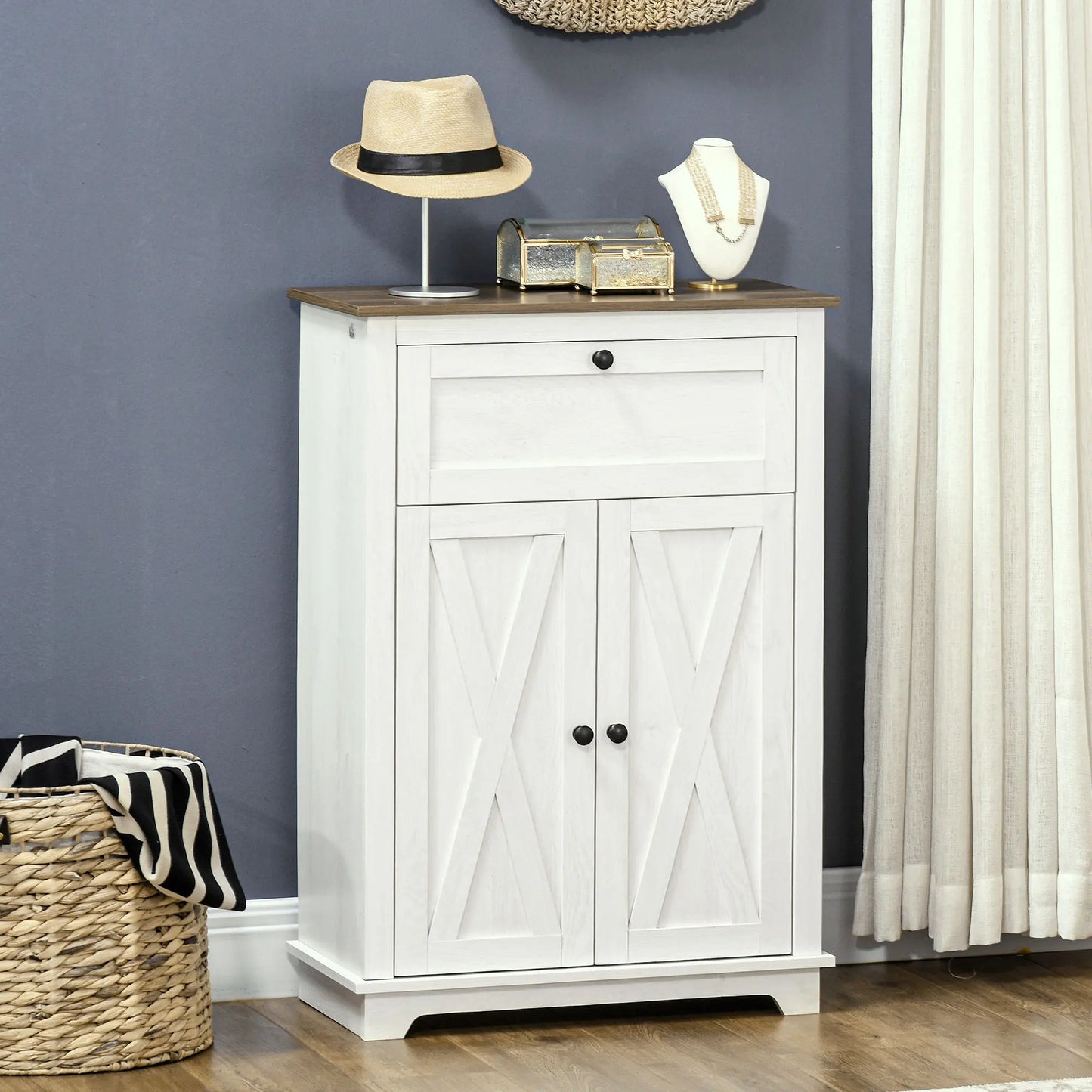 HOMCOM living room sideboard with double drawer doors 60x30x87,4 cm white