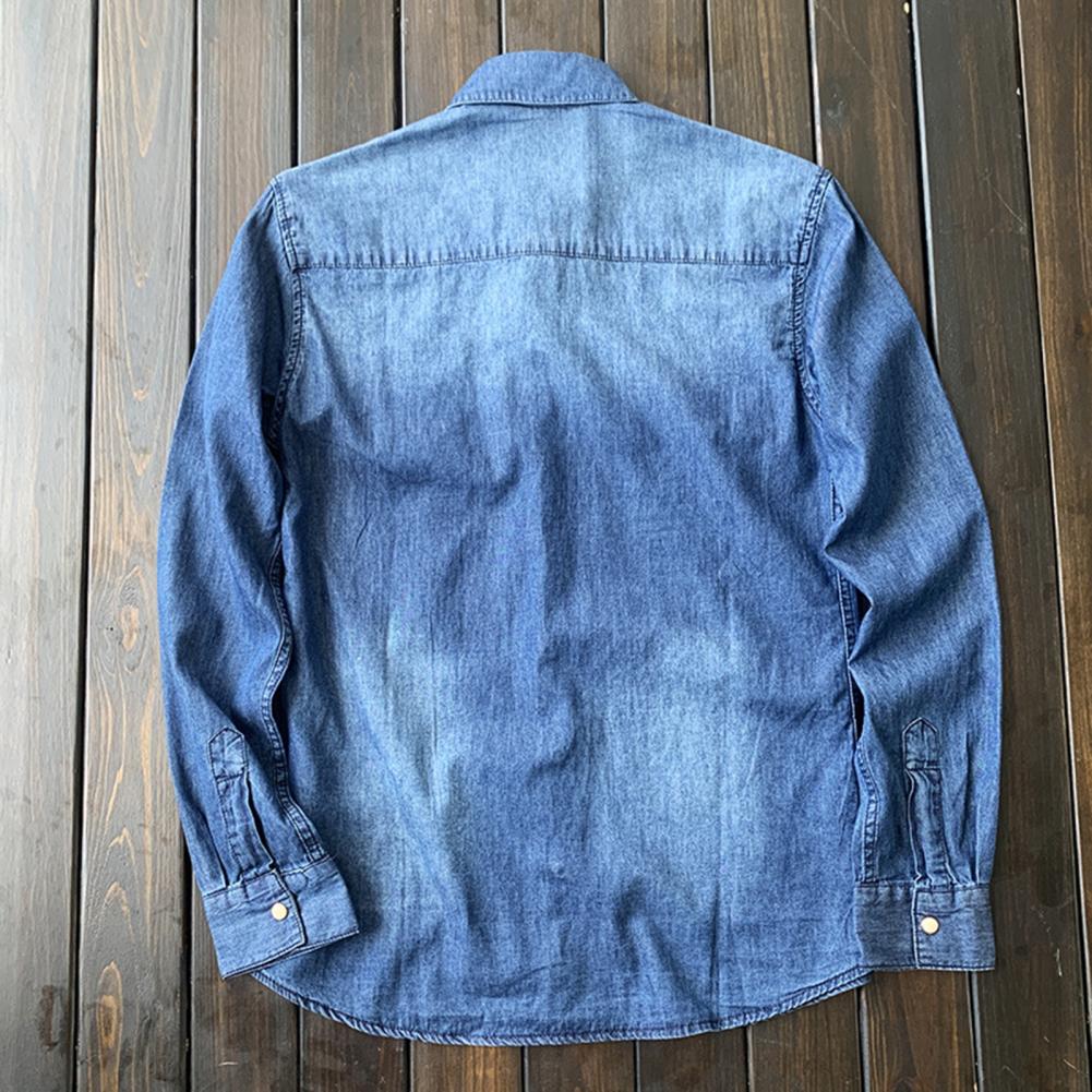 Men's Long-sleeved Solid Denim Shirt Fashion Classic Retro Denim Pocket Decoration Business Shirt Spring And Autumn Tops