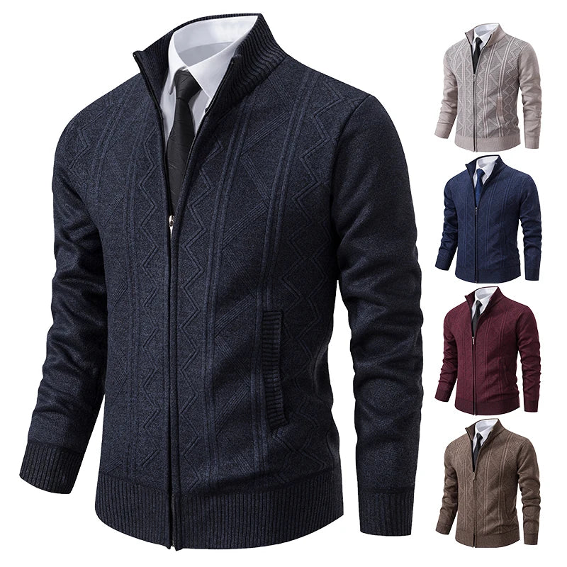 Veste épaisse pour hommes automne et hiver ligne tendance chaude col montant cardigan tricoté pull manteau