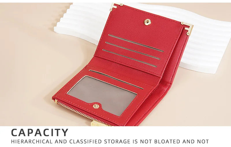 PU Leather Short Wallets for Women Small Card Holder Bag Portable Short Zipper Money Coin Purse Red Off-white Women Mini Wallet