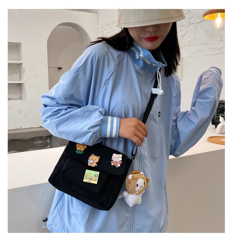 Crossbody Bags Women Canvas Flap-bag Kawaii Harajuku All-match Students Casual Female Handbags Korean Ulzzang Daily Chic Fashion