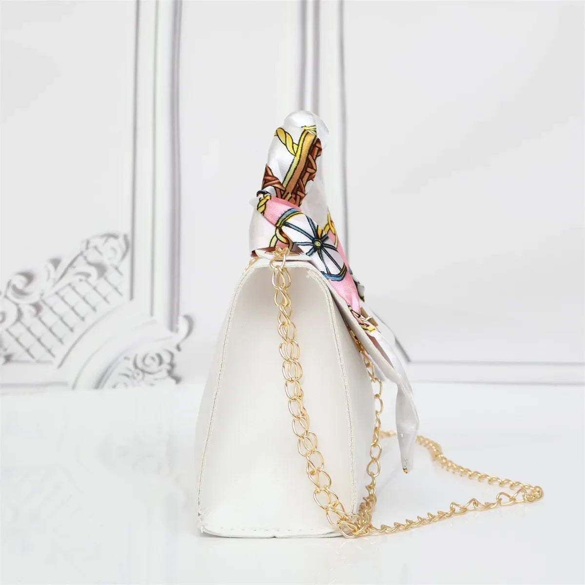 Women Fashion Simplicity Solid Color Handbag Niche Design Silk Scarf Mini Chain Single Shoulder Crossbody Bag Bandolera