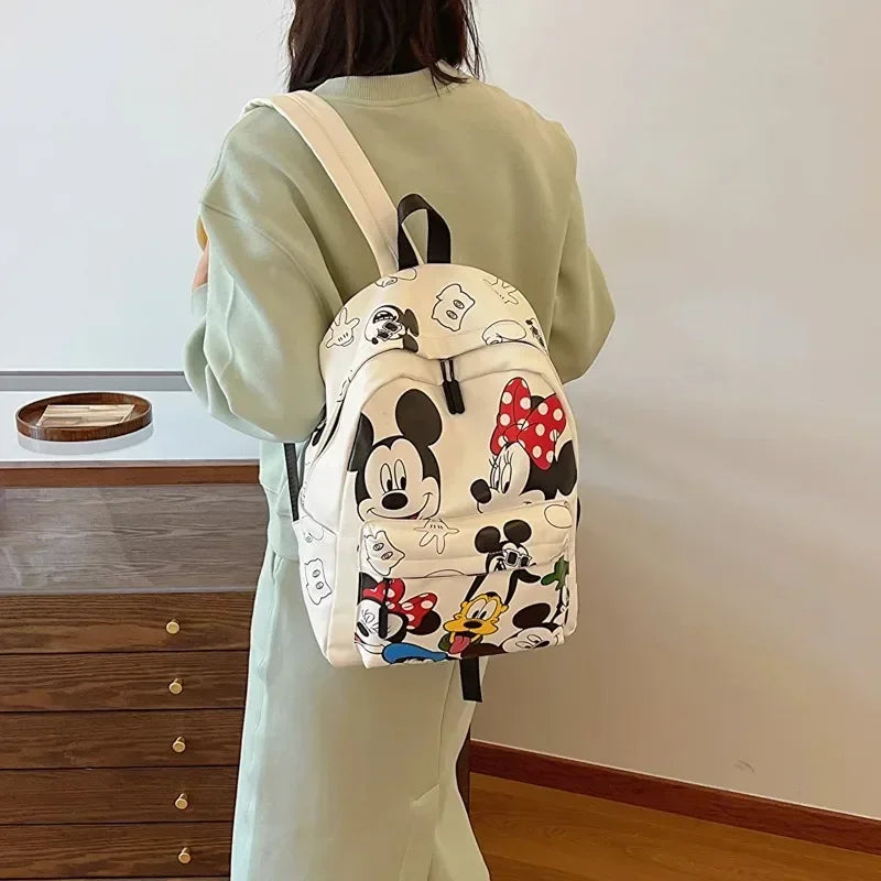 New Disney Mickey PU Leather Backpack Classic Cartoon Laptop Bag Minnie Mouse Large Capacity School Bag Women Fashion Tote Bag