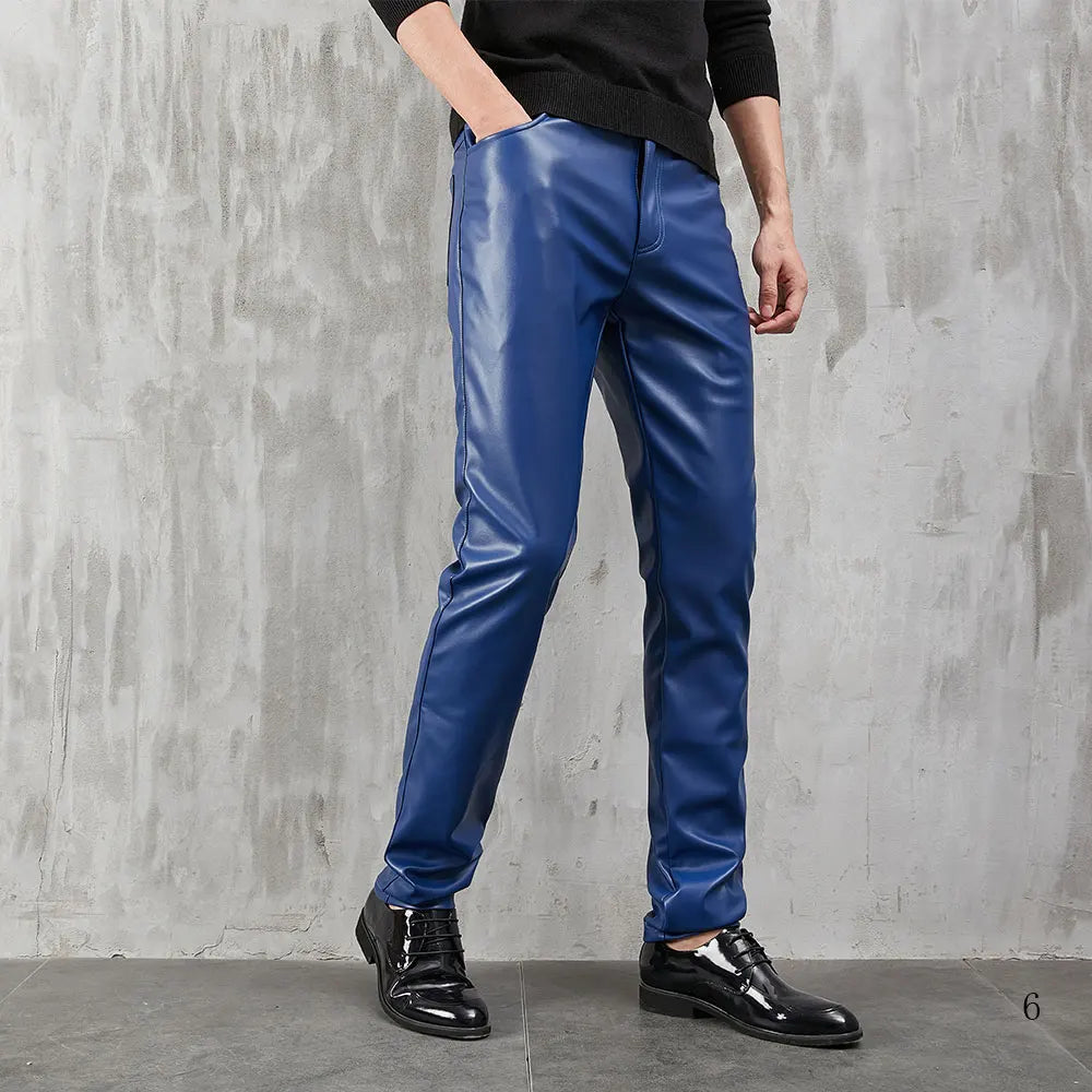 Men's Leather Pants Skinny Fit Stretch Fashion PU Leather Trousers Party & Dance Pants Thin Streetwear