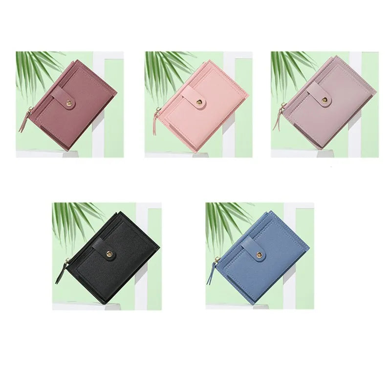 Women Simple Wallets Leather Female Purse Mini Hasp Solid Multi-Cards Holder Coin Short Wallets Slim Small Wallet Zipper Hasp