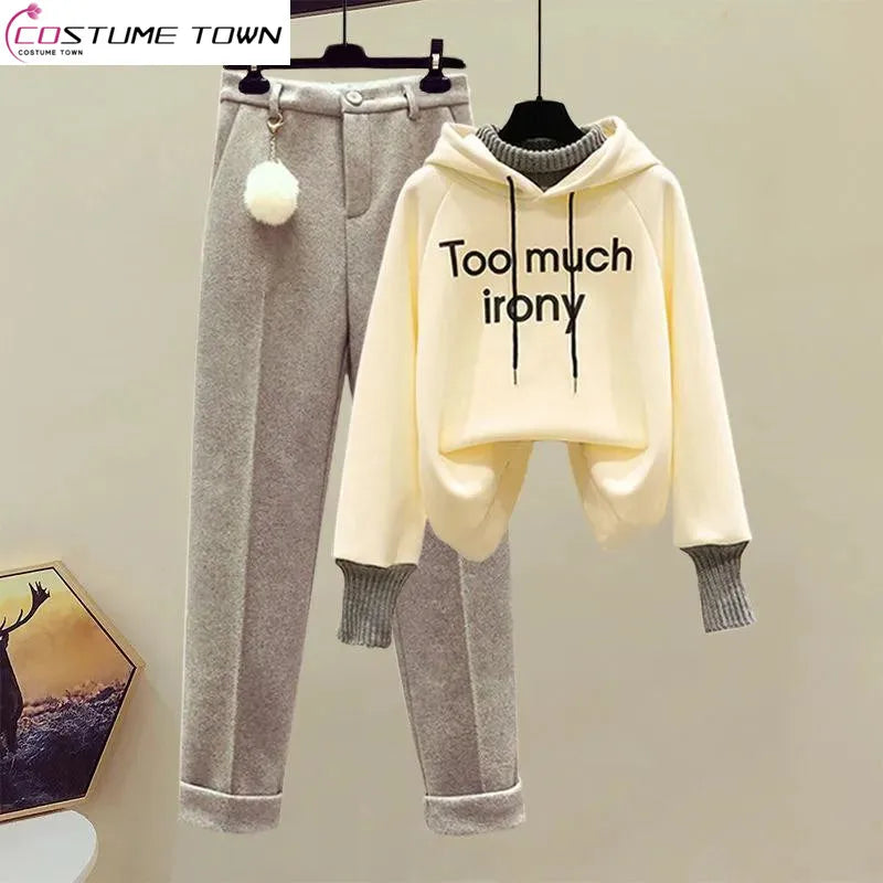 Oversized Women's Set 2023 Spring and Autumn Season New Loose and Slim Style Reduced Age Sweater Casual Pants Two Piece Set