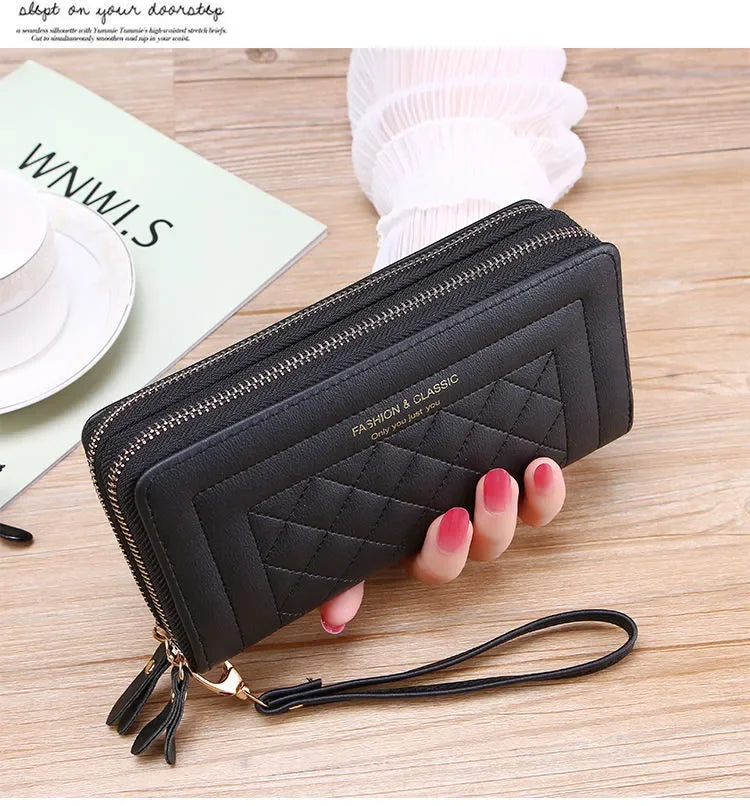 Long Wallet for Women Female Tassel Coin Purse Card Holder Wallets Double Zipper PU Leather Clutch Bags Luxury Money Phone Bag