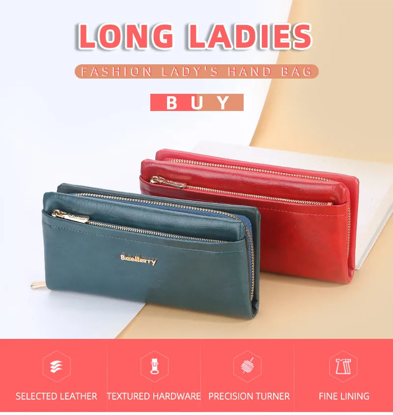 Women Wallets Long Purses for Women with Zipper Coin Pocket Top Quality Card Holder Female Red Soft Leather Wallet Ladies Purse