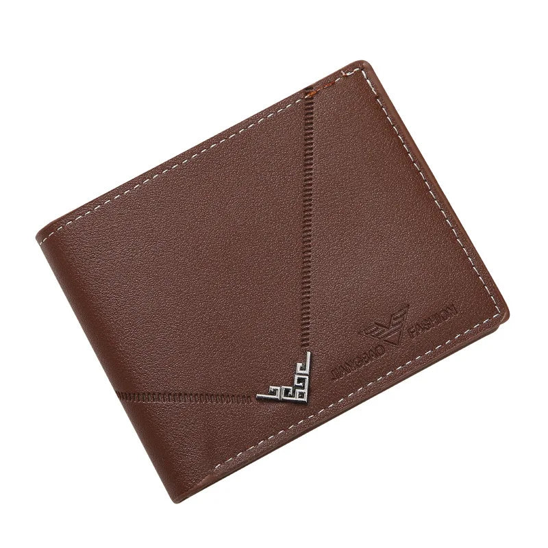 Lychee Texture PU Leather Men's Wallet Short Cash Purse Multi Card Slot Patchwork Card Holder Photo Holder Horizontal Money Clip