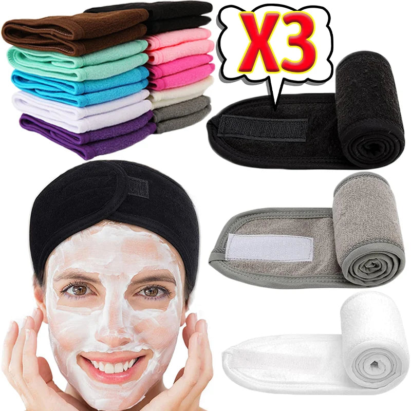 3pcs New Soft Toweling Girls Headbands for Face Washing Bath Makeup Women Adjustable Facial Cleaning Headbands Hair Accessories