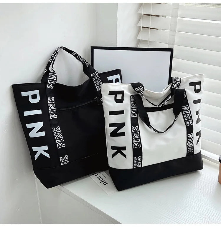 Sports Fitness Tote Bag Nylon Fabric Bags Women Handbag Pink Letter Graphic Tote Handbags Woman Shoulder Bags Casual