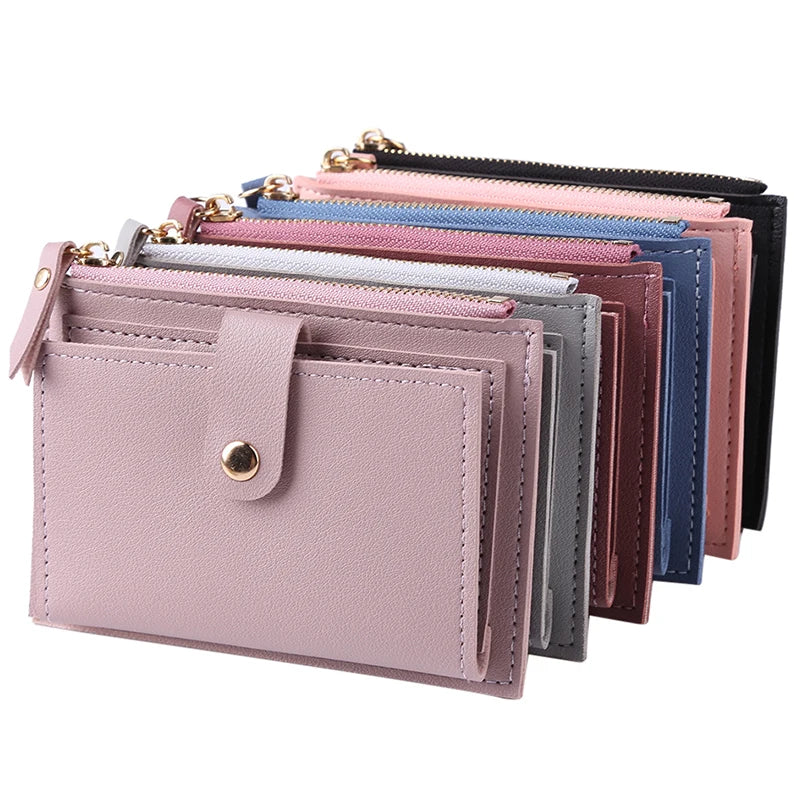 Women Simple Wallets Leather Female Purse Mini Hasp Solid Multi-Cards Holder Coin Short Wallets Slim Small Wallet Zipper Hasp