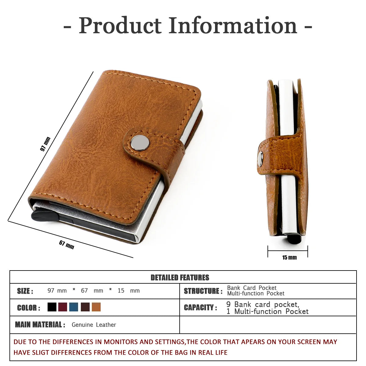 RFID Blocking Credit Card Holder Stainless Steel NFC Anti Scan Business Wallet Genuine PU Leather Purse Money Bag For Men Women