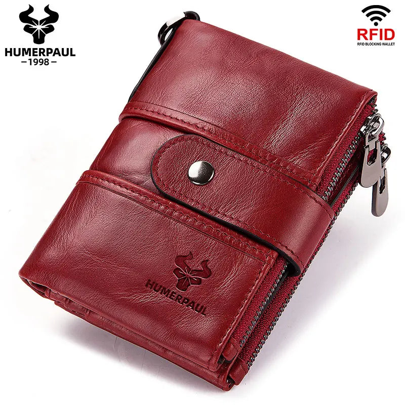 Genuine Leather Wallet Women Short RFID Anti-thef Card Holder Female Hasp Zipper Coin Purse High Quality Clutch Money Bag Portfe