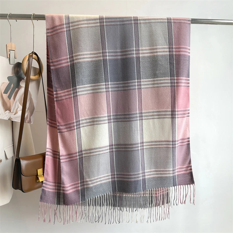 2023 Warm Plaid Cashmere Shawl Poncho Winter Scarf Luxury Print Blanket Pashmina Wraps Bufanda With Tassel Casual Stoled Echarpe