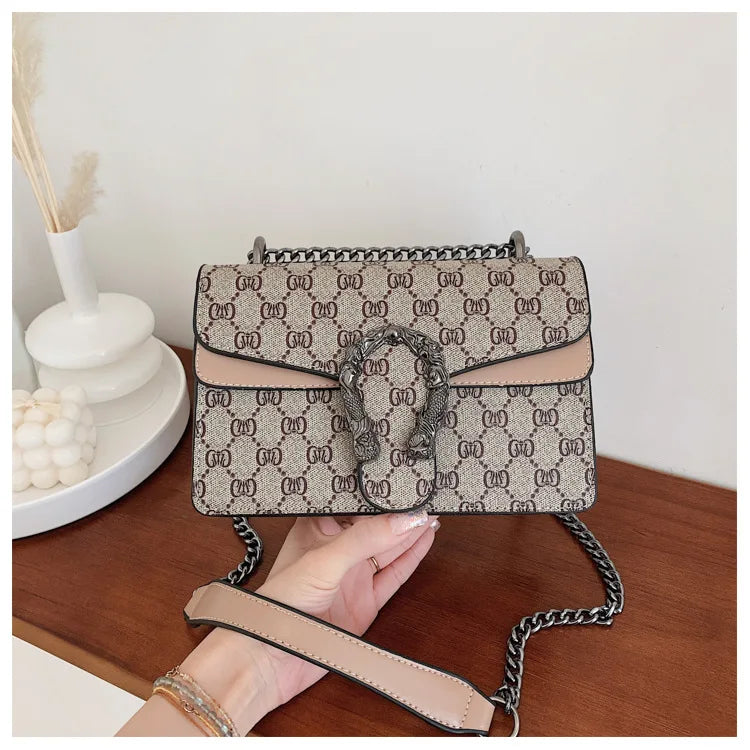 New retro printed chain bag popular underarm bag oblique span shoulder small square bag