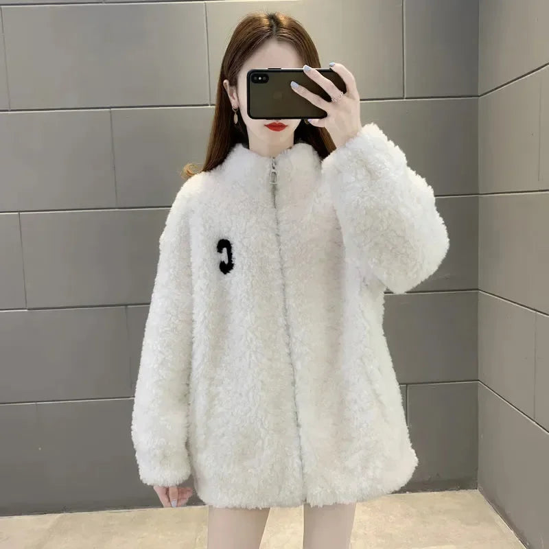 Trendy Winter Fleece-lined Thickened Double-sided Fleece Jacket For Women Warm Sweatshirt Cardigan Zip-up Down Coat