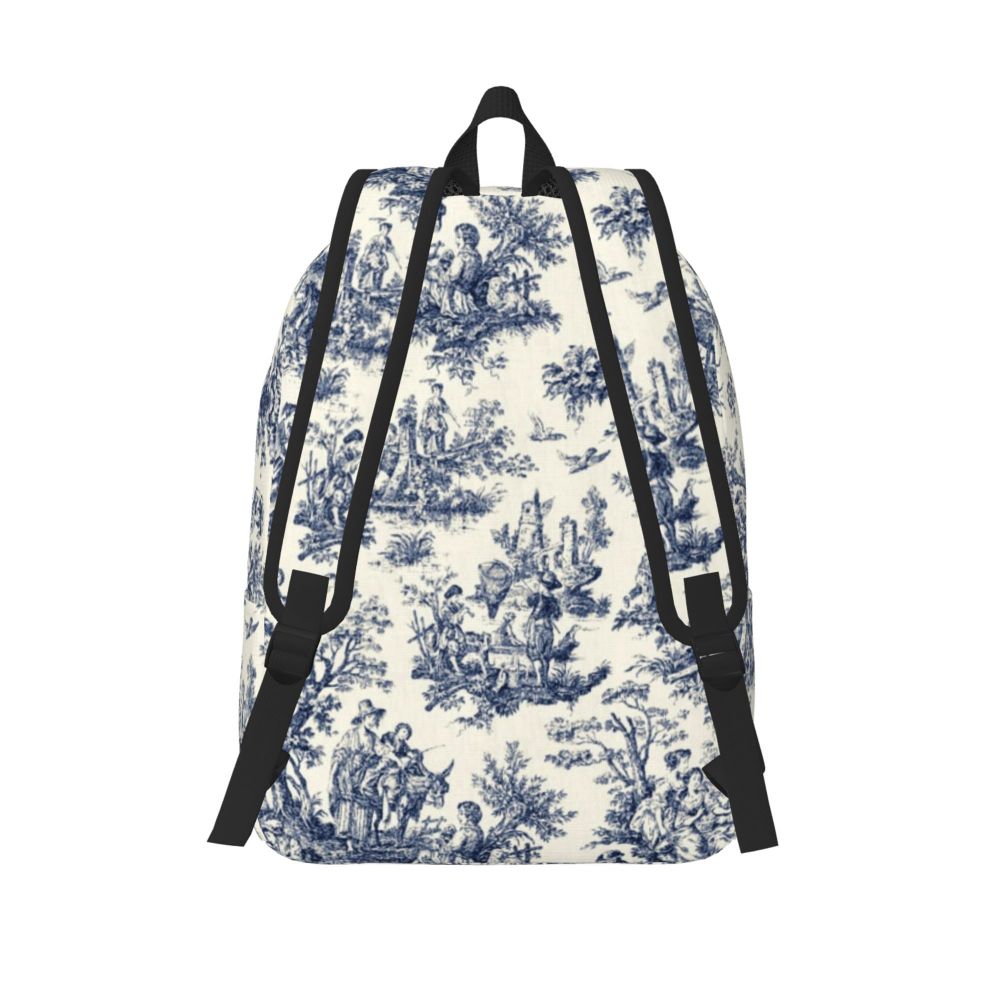 Personalized Navy Blue Toile De Jouy Canvas Backpacks Men Women Basic Bookbag for School College French Countryside Floral Bags