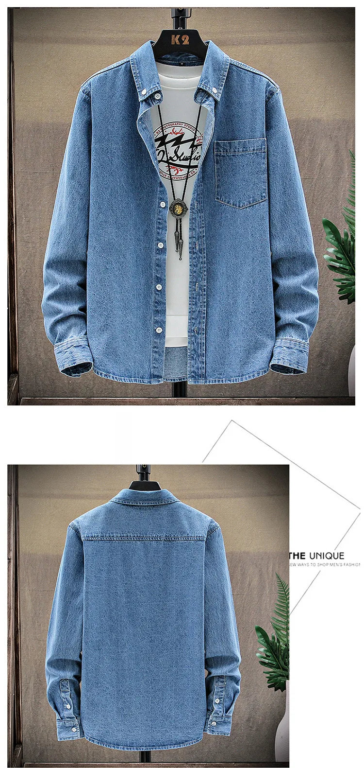 Fashion Large Cotton Denim Long Sleeved Men's Casual Large Loose Work Coat Fashion Shirt Formal Cotton Fashion Slim Men Shirt