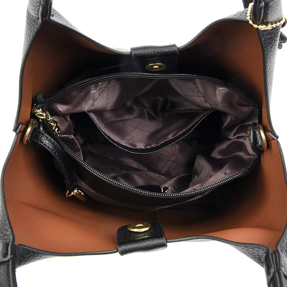 2024 New High Quality Soft Leather Women Bucket Bag Luxury Large Capacity Female Handbag Famous Designer Women's Shoulder Bags