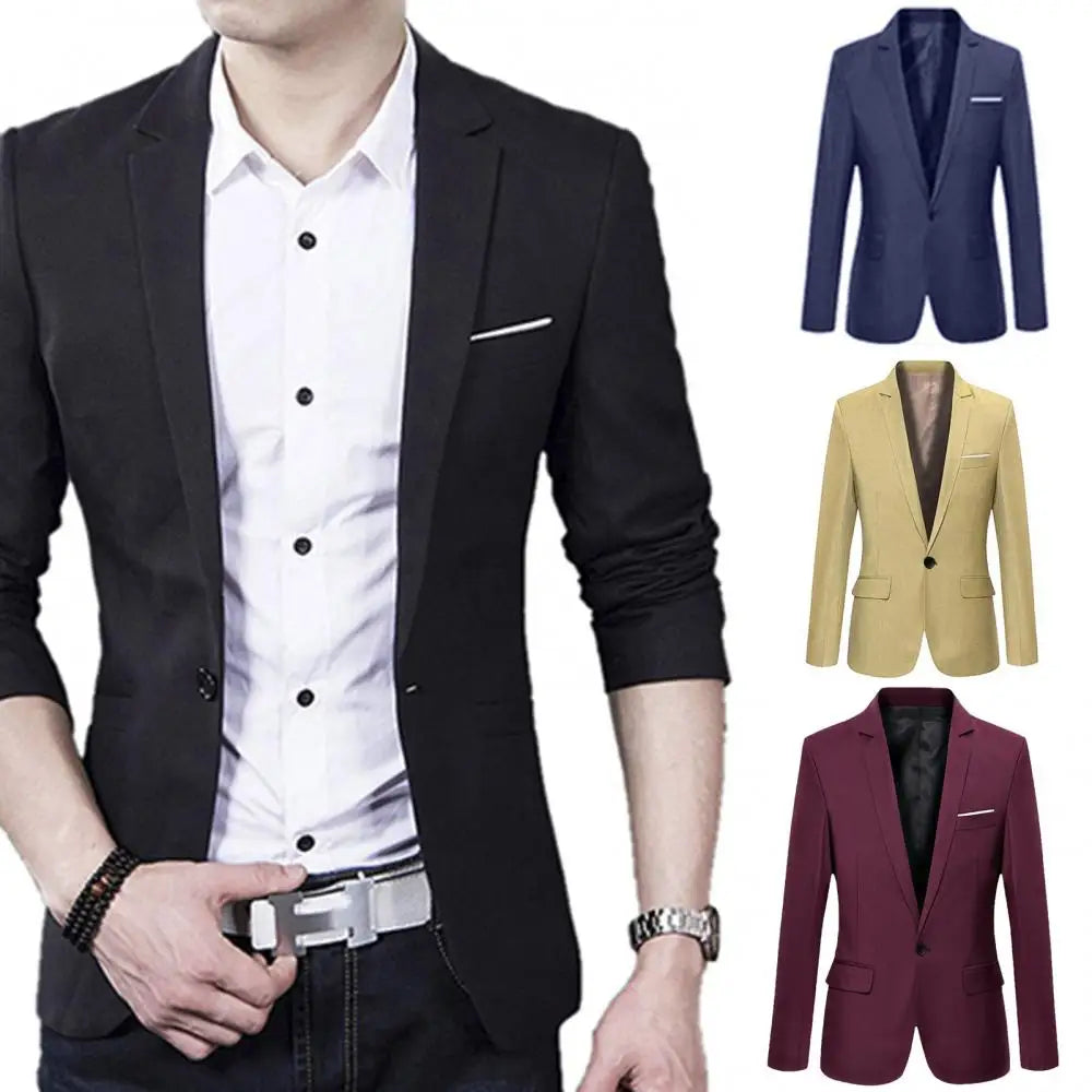 Men Formal Business Suit Coat One Button Black Blue Red Men Slim Fit Fashion Blazer Suit Jacket Casual Suit Blazer Men Clothing