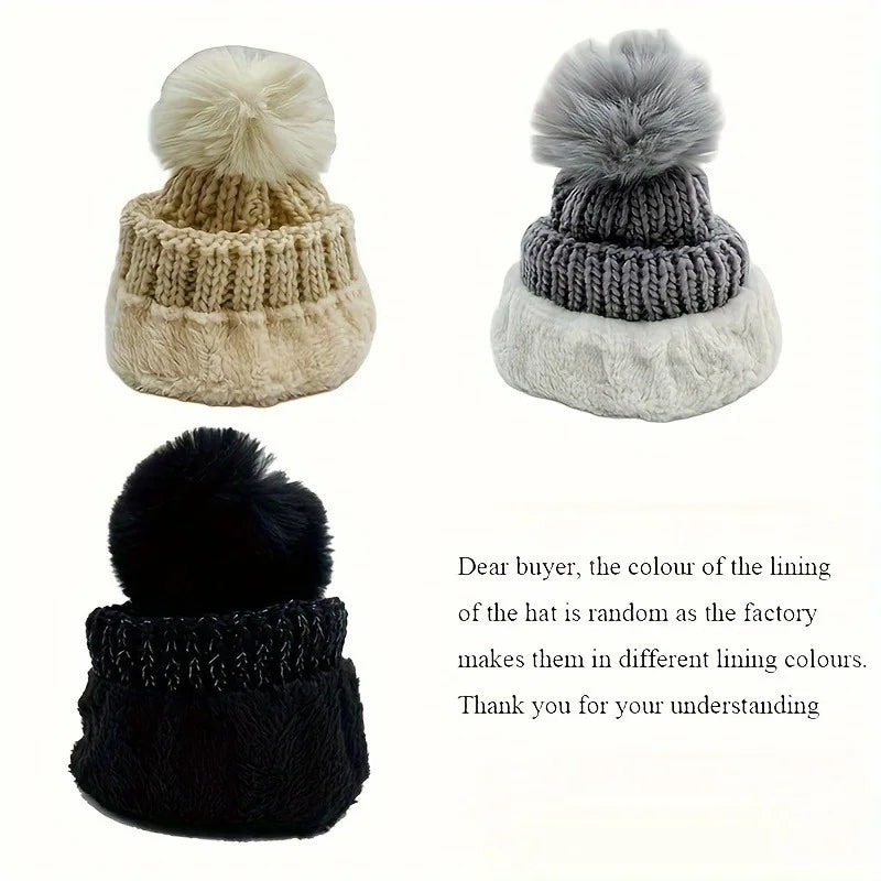 2PCS winter warm knit hat set Winter hat thick plush windproof cold casual warm hat scarf