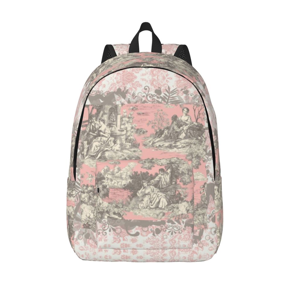 Personalized Navy Blue Toile De Jouy Canvas Backpacks Men Women Basic Bookbag for School College French Countryside Floral Bags