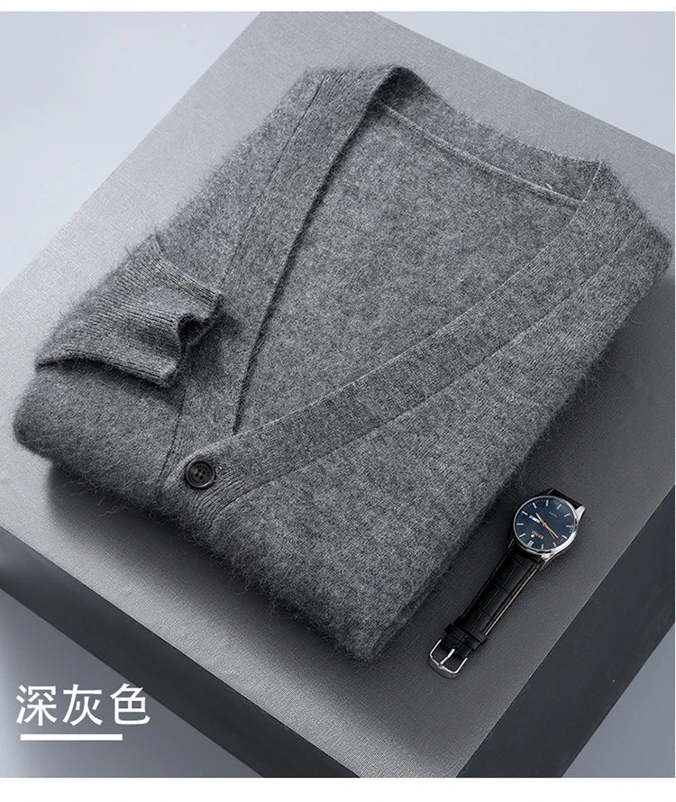 Hot selling new product 100% pure mink cashmere men's cardigan sweater casual simple knit cardigan long sleeved jacket men's