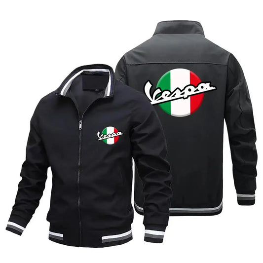 Men's casual Vespa motorcycle logo printed jacket, windproof pilot riding 2024