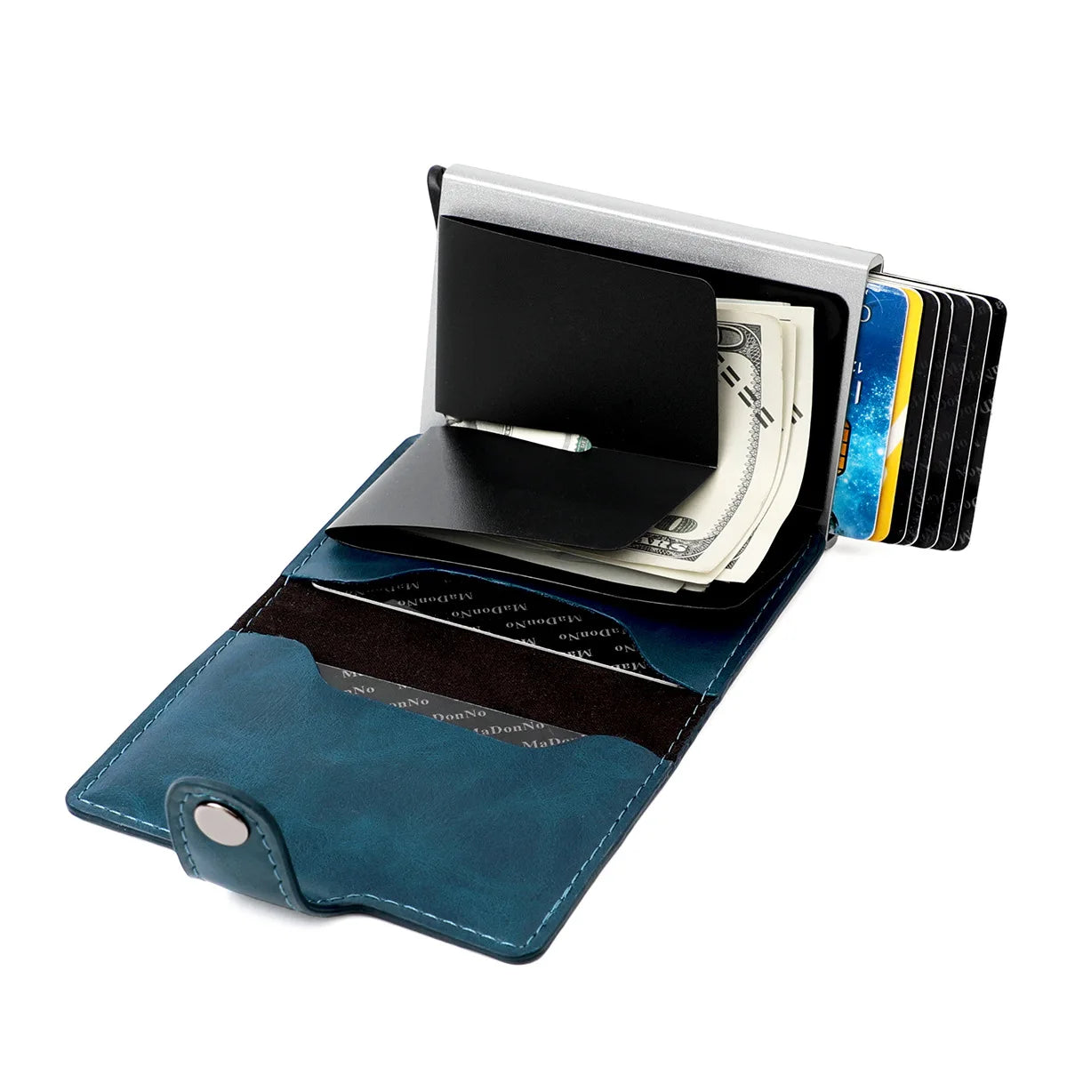 RFID Blocking Credit Card Holder Stainless Steel NFC Anti Scan Business Wallet Genuine PU Leather Purse Money Bag For Men Women