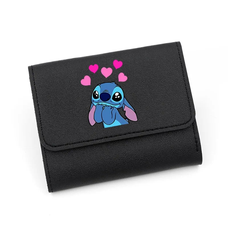 Disney Lilo &Stitch Women Short Small Wallets Student Triple Fold Card Holder Girl ID Bag Card Holder Coin Purse Ladies Wallets