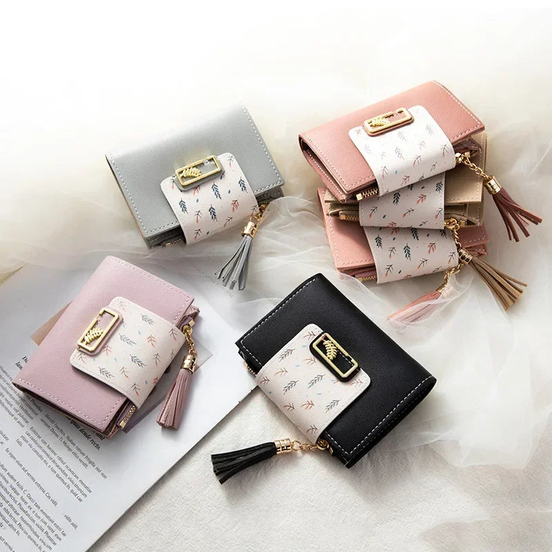 Fashion Ultra-thin Wallet Tassel Short Wallet for Woman Mini Coin Purse Ladies Clutch Small Wallet Female Pu Leather Card Holder