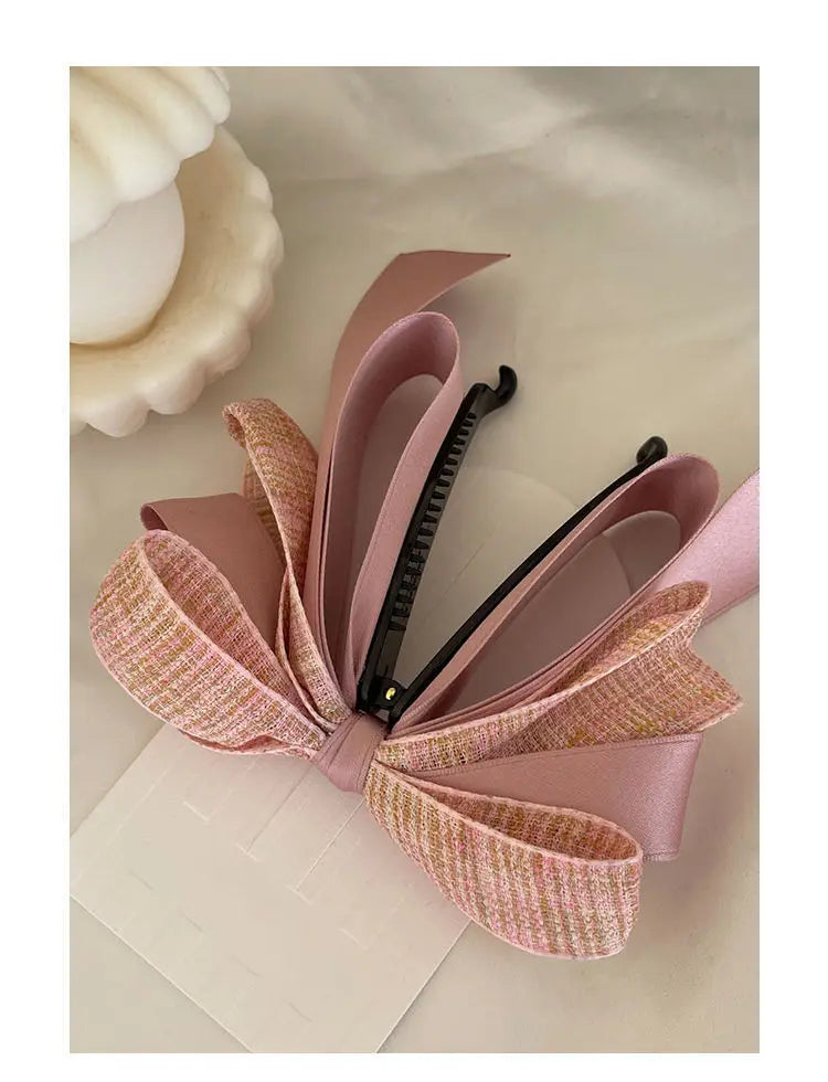 Women's Banana Hair Clip Retro Back of The Head Vertical Hair Clip Elegant Bow Ponytail Headwear Hair Barrette Hairpin