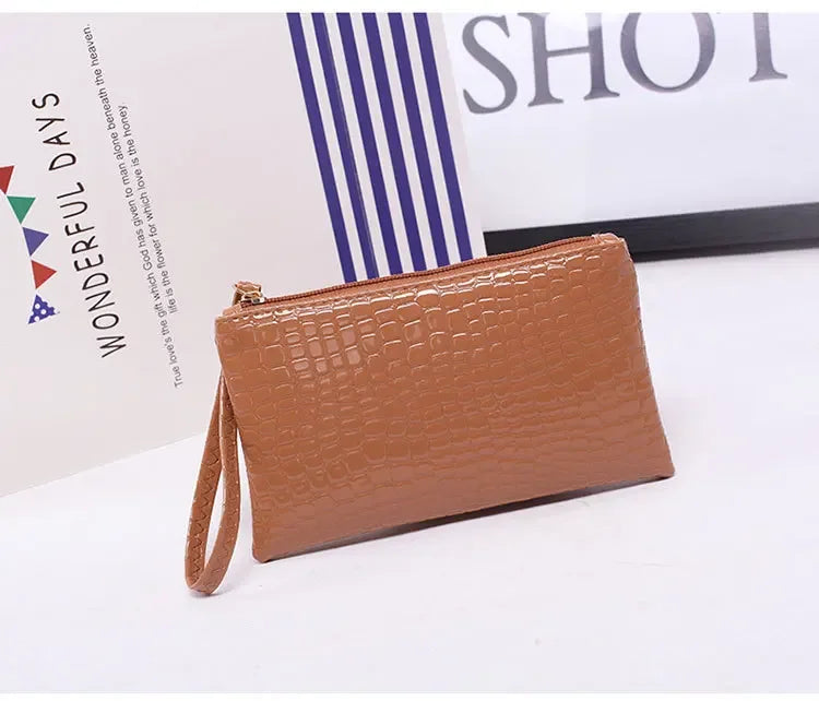 Leather Women's Long Wallet Crocodile Pattern Handbag Ultra Thin Soft Women ID Credit Card Holder Coin Purse for Female Ladies