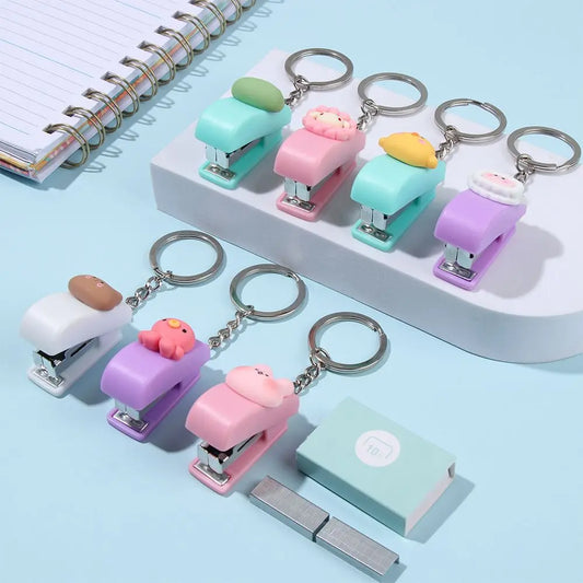 1PC Cartoon Cute Mini Stapler Portable No.10 Staples Binding Tools Stationery Office School File Organizer Supplies Push Clip