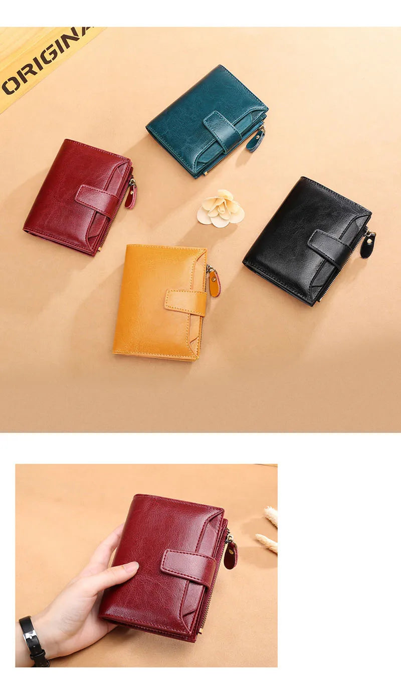 2024 New Short Women Wallets Genuine Leather Zipper Coin Pocket Women Purse Name Engraved Quality Card Holder Kpop Female Wallet