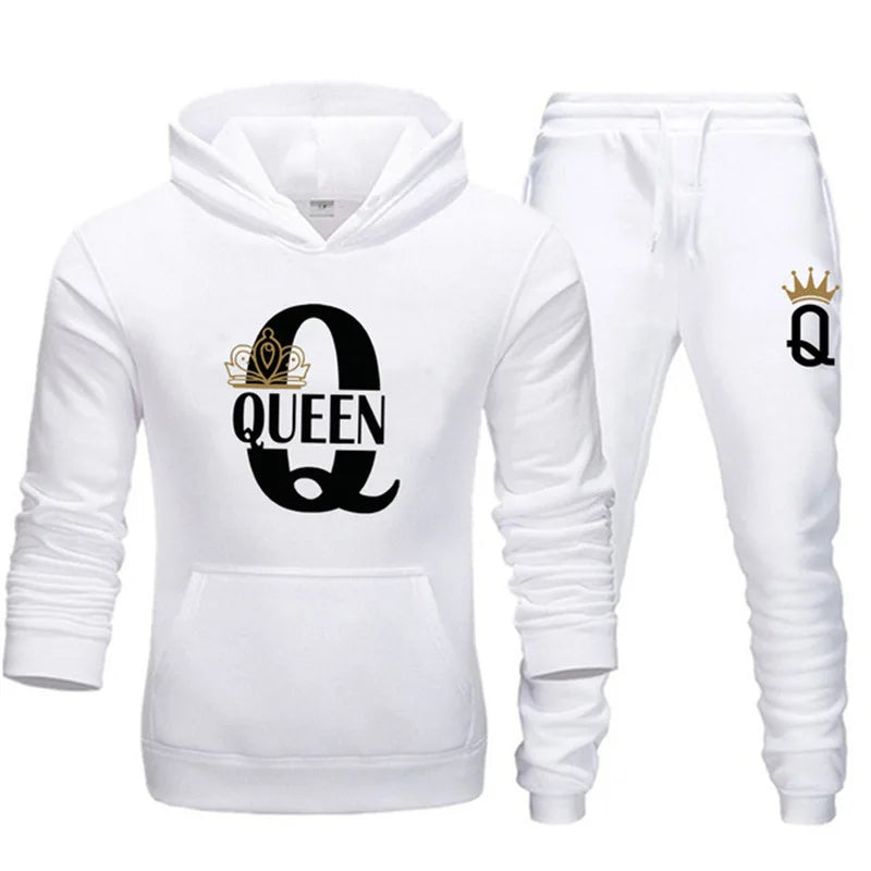 Ensemble de pull pour homme et femme, nouvelle collection automne et hiver 2024, ensemble de couple à capuche ample et décontracté imprimé KING QUEEN